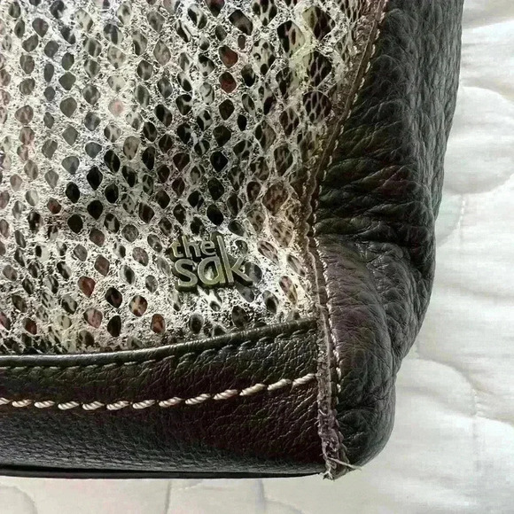 The Sak Two Way Tote Handbag Large  Leather Brown Snake Pattern. - Picture 4 of 13